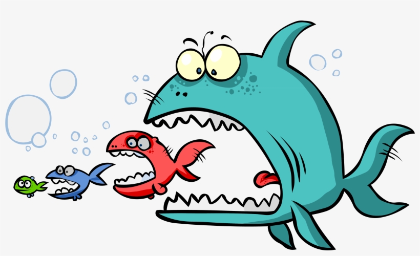 Fish Eating Food Clip Art - Big Fish Eat Smaller Fish, transparent png