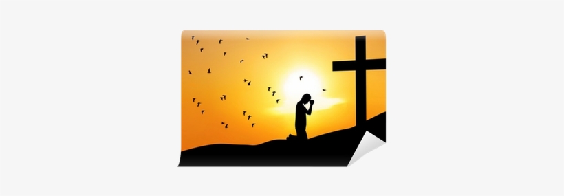 Man Praying Under The Cross Wall Mural • Pixers® • - Man Praying Silhouette, transparent png