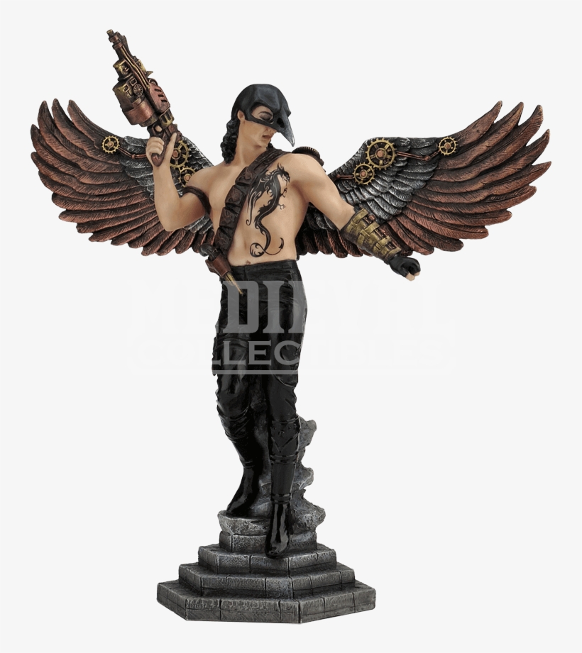 Crow-masked Winged Steampunk Warrior Statue, transparent png