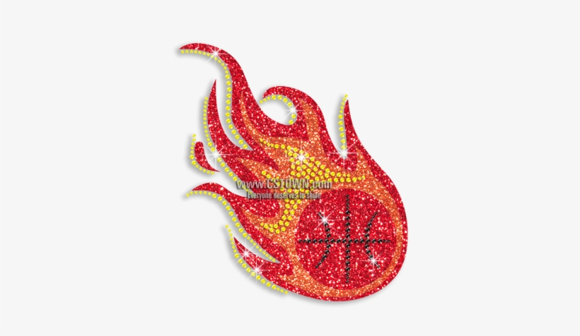 Cool Basketball On Fire Iron On Glitter Rhinestone - Illustration, transparent png