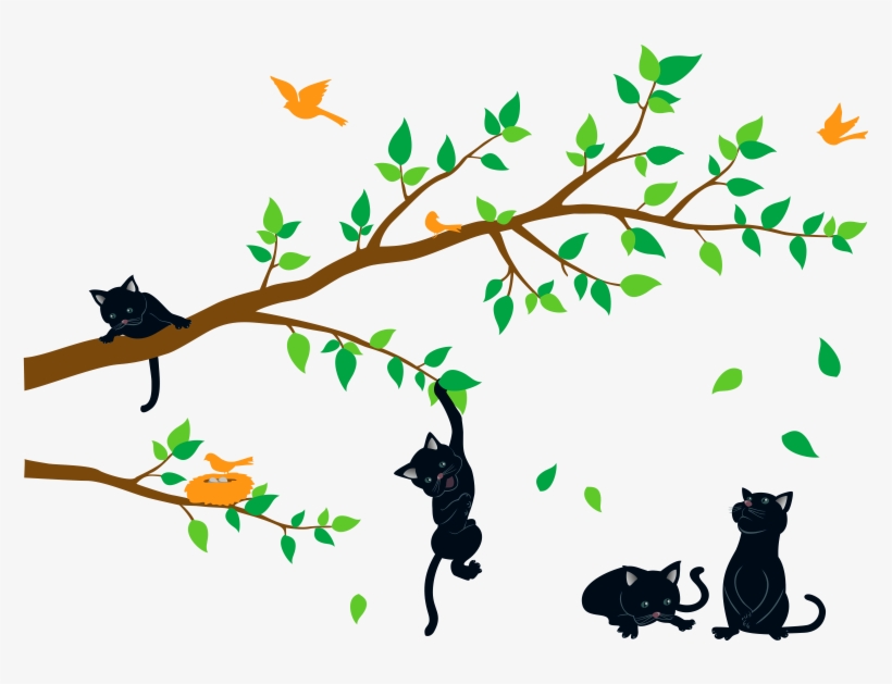 50 Cm De Ancho - Wall Paintings Tree And Cat, transparent png