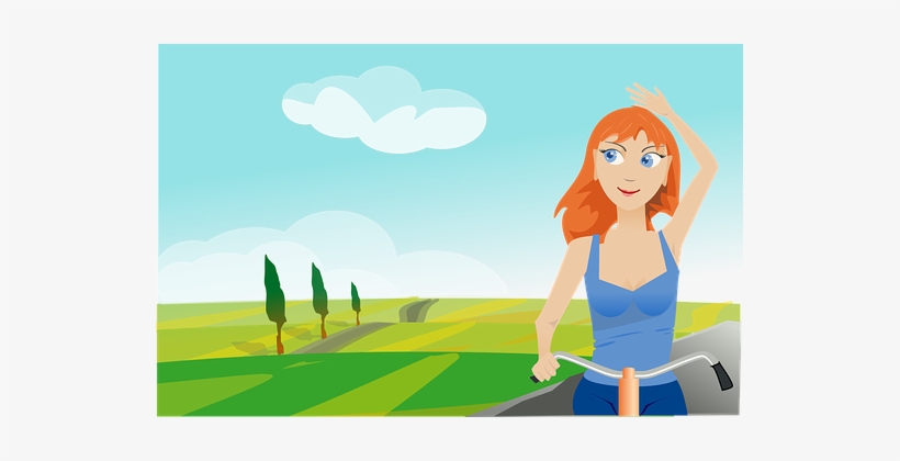 Cycling Girl Landscape Spring Woman Sports - Girl Cartoon Landscape, transparent png