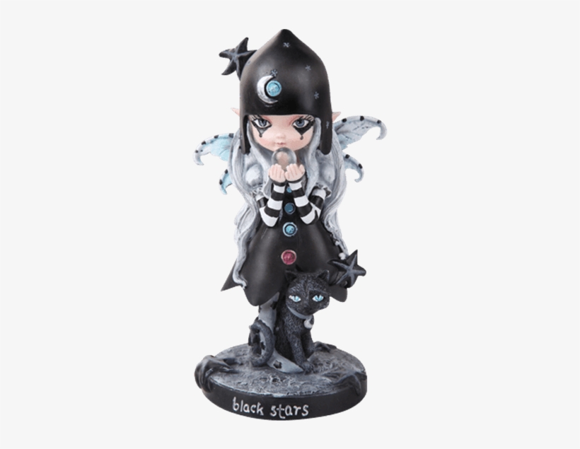 Gothic Black Stars Statue - Dolly Fae Black Stars Moon Fairy With Mystical Cat, transparent png