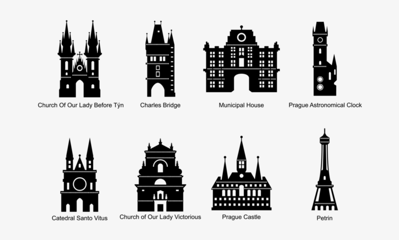 Prague Silhouettes Vector - Prague Landmarks Vector, transparent png