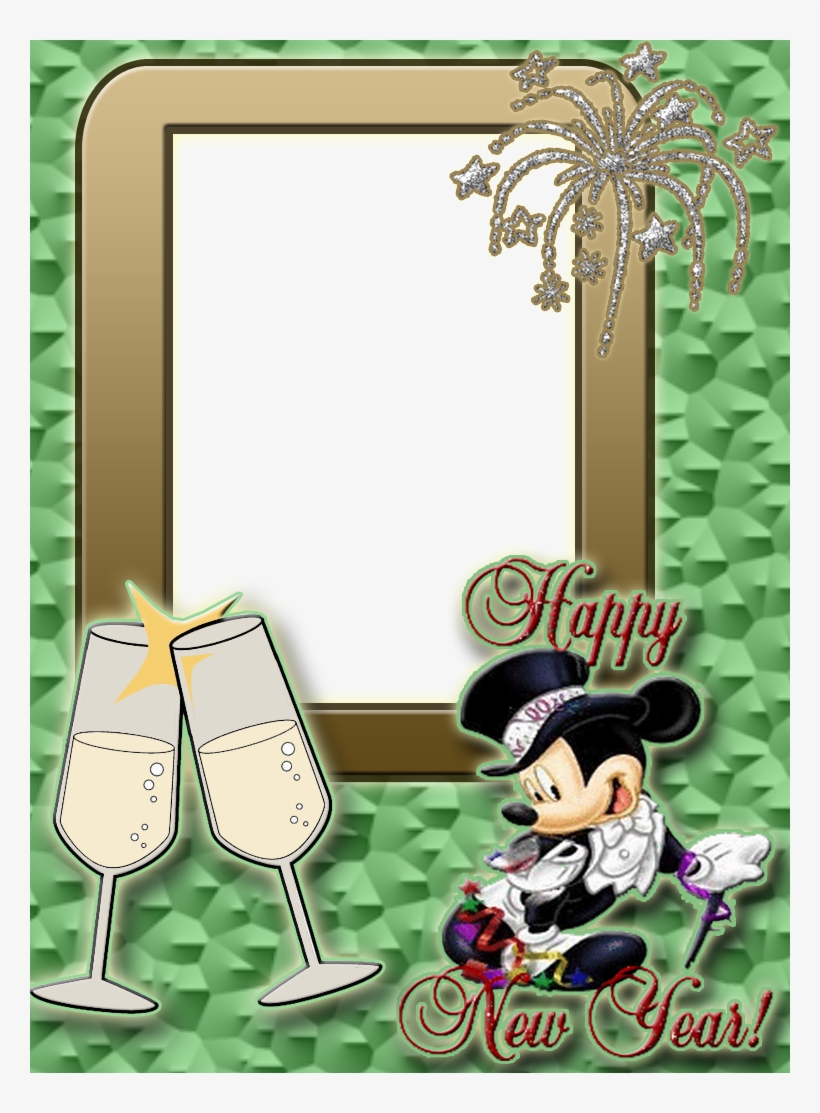 Moldura Mickey Com Frase Happy New Year , Fundo Verde, - Fireworks, transparent png
