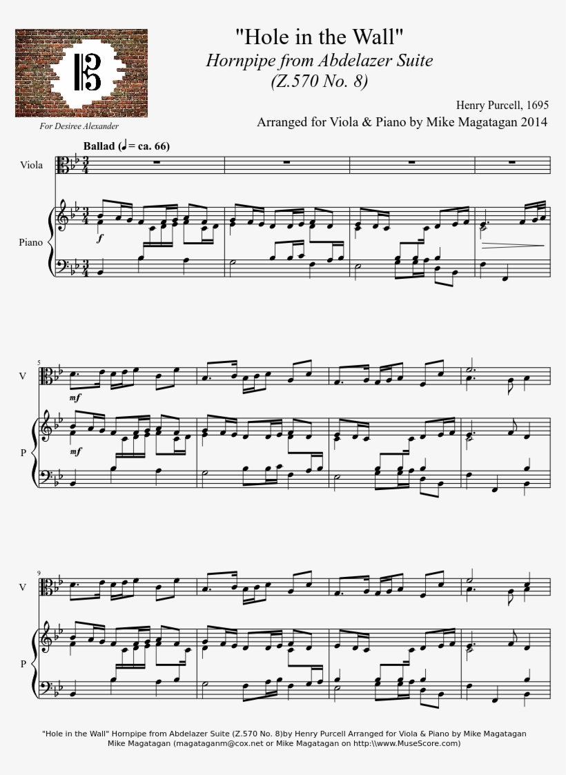 "hole In The Wall" Hornpipe From Abdelazer Suite - Praeludium In D Minor, transparent png