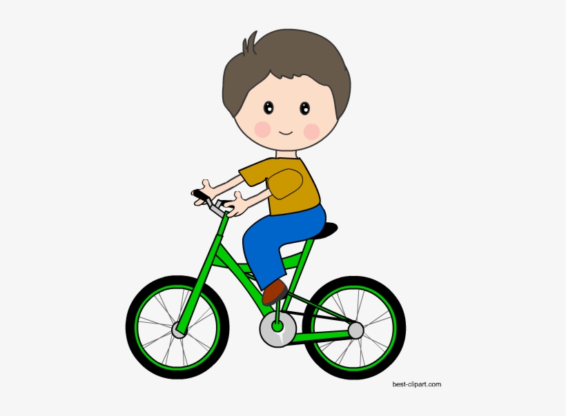 Kid Riding A Green Bicycle Free Clip Art - Clip Art, transparent png
