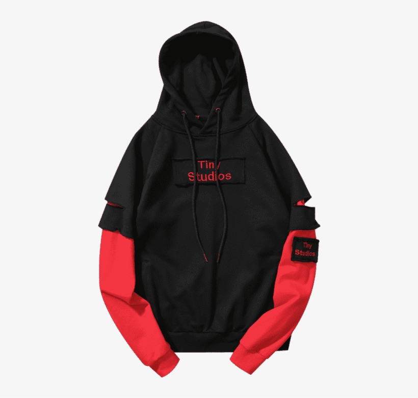 Underlay Sleeve Black Patch Ripped Hoodie Xl Design - Hoodie, transparent png