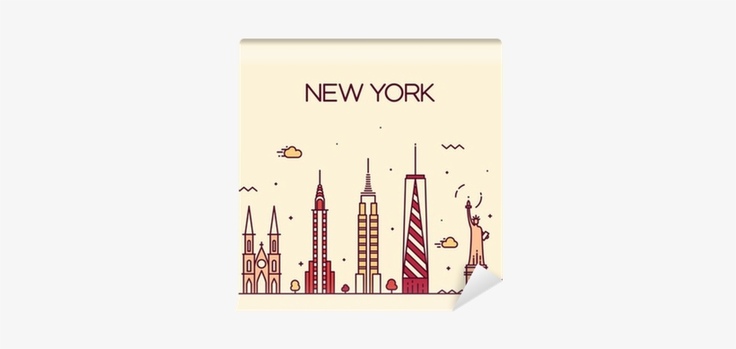 New York City Skyline Silhouette Line Art Style Wall - Silhouette Art Of City Skyline, transparent png