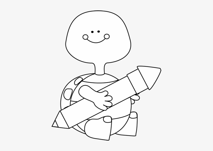 Black And White Turtle Holding A Pencil - Cute Turtle Black And White, transparent png