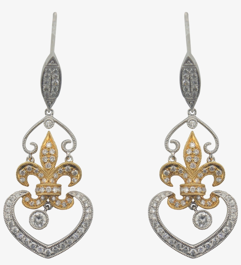 18k White & Yellow Gold Diamond Fleur De Lis Earrings, transparent png
