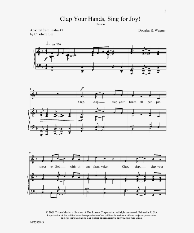 Clap Your Hands Sing For Joy Thumbnail - Sing For Joy And Clap Your Hands Score, transparent png