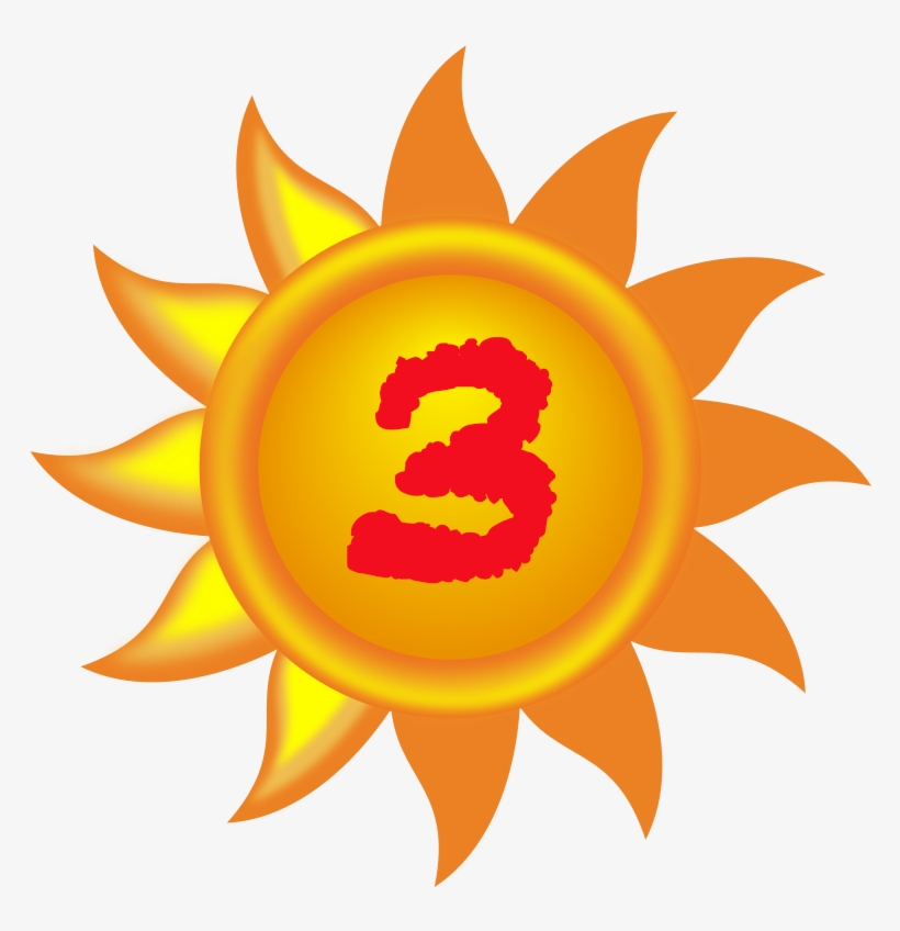 Shining Sun With The Number 3 On It - Sun Clipart, transparent png