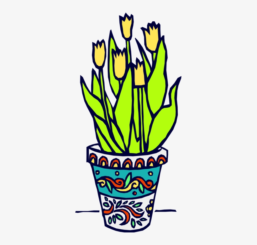 Vector Illustration Of Potted Yellow Tulip Bulbous, transparent png