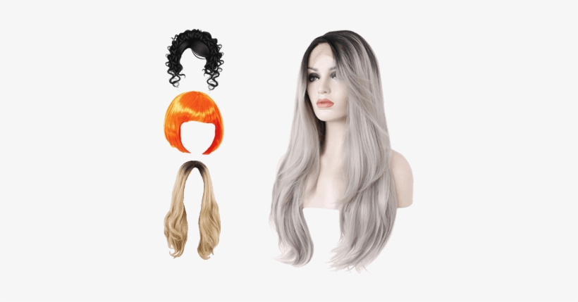 Fashion Wigs Category - Rzwd Ombre Gray 2 Tones Synthetic-lace Front Wig-wigs, transparent png