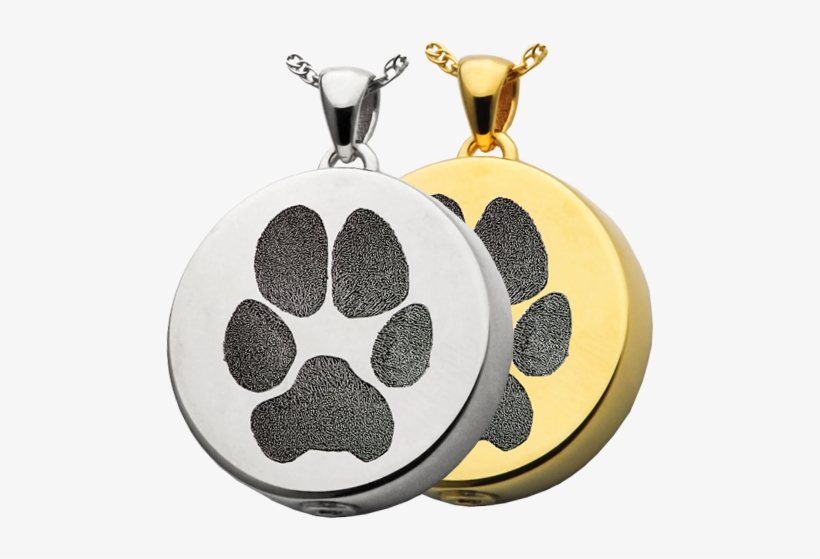 Pet Print Cremation Jewelry- Simple Round Pawprint - Pawprint Round Solid 14k Gold Pet Cremation Necklace, transparent png