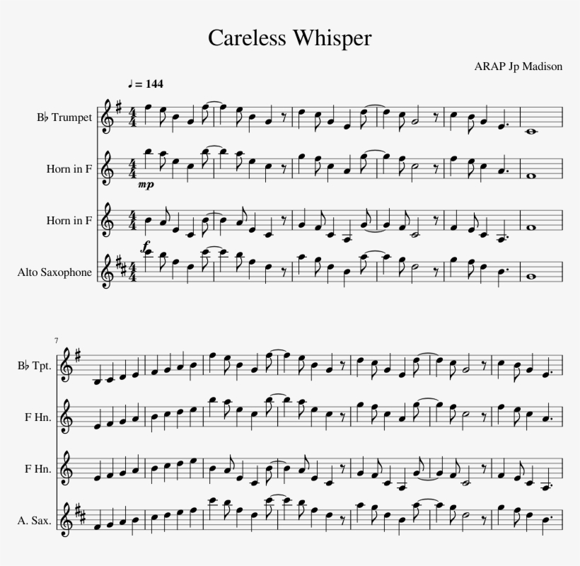 Careless Whisper Sheet Music Composed By Arap Jp Madison - Peach's Castle Sheet Music, transparent png