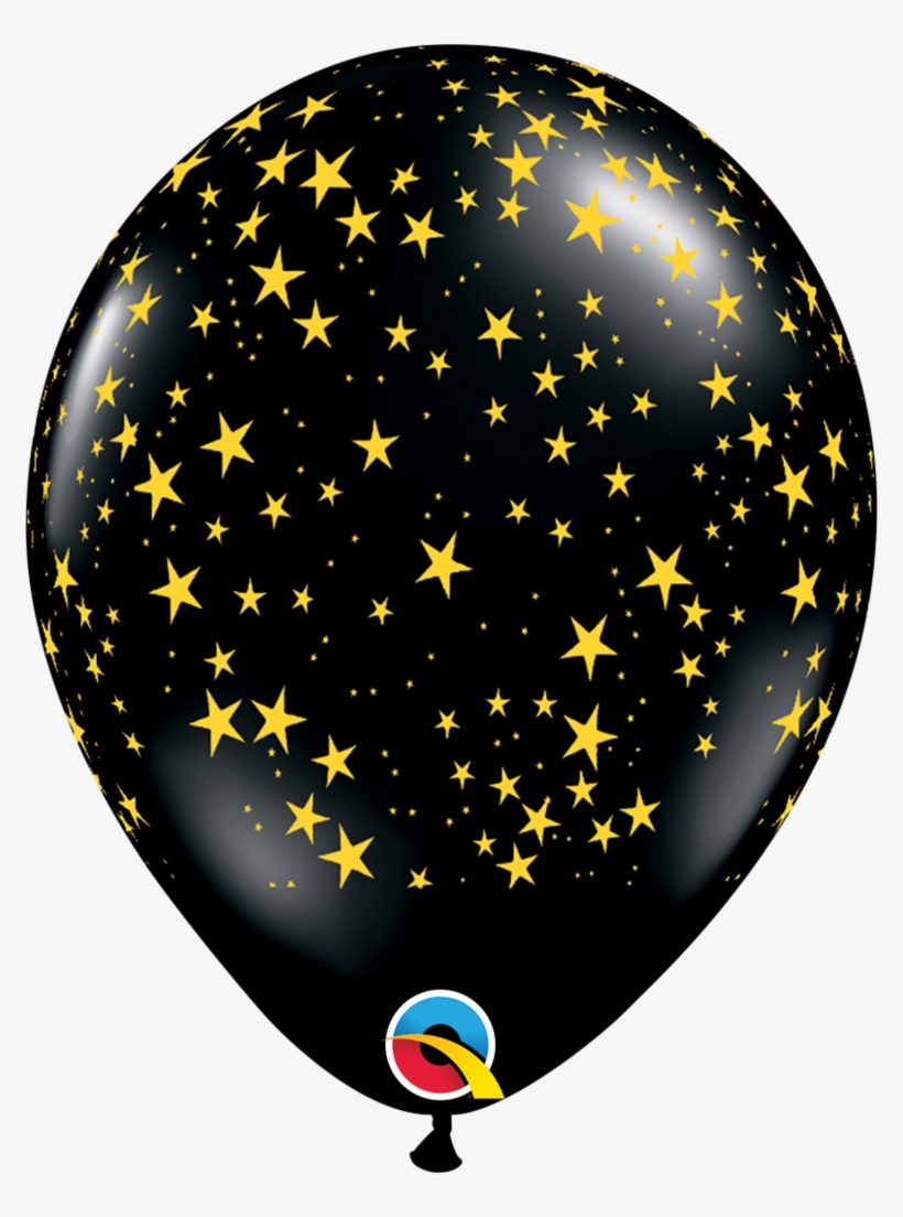 25 Latex Balloons 11" Halloween Black & Gold Stars - Star Printed Latex Balloon, transparent png