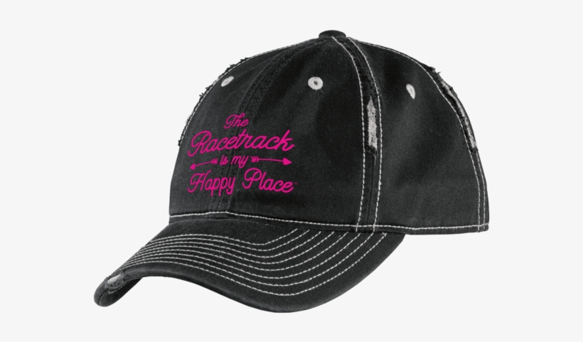 The Racetrack Is My Happy Place™ Embroidered Hat - Rip And Distressed Cap Dt612 Nickel/new Red Osfa, transparent png
