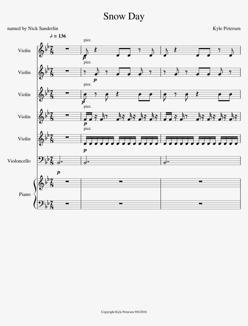 Snow Day Sheet Music For Violin, Piano, Cello Download - Piano, transparent png