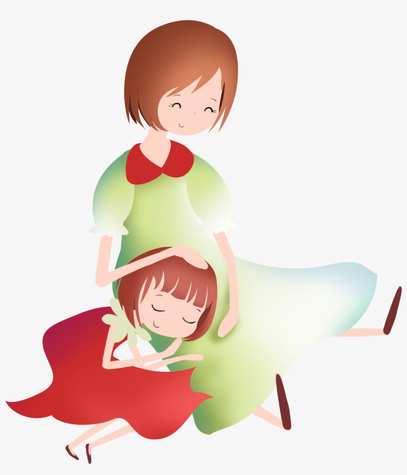 Hand Painted Cartoon Mother And Daughter Decoration - Cartoon, transparent png