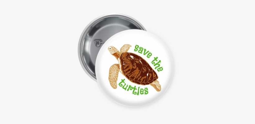 Save The Turtles Pin Backed Button - Green Sea Turtle, transparent png