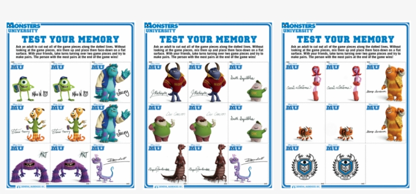 Monsters University Printable Memory Game - Star Cutouts Cut Out Of Terri And Terry Perry Monster's, transparent png