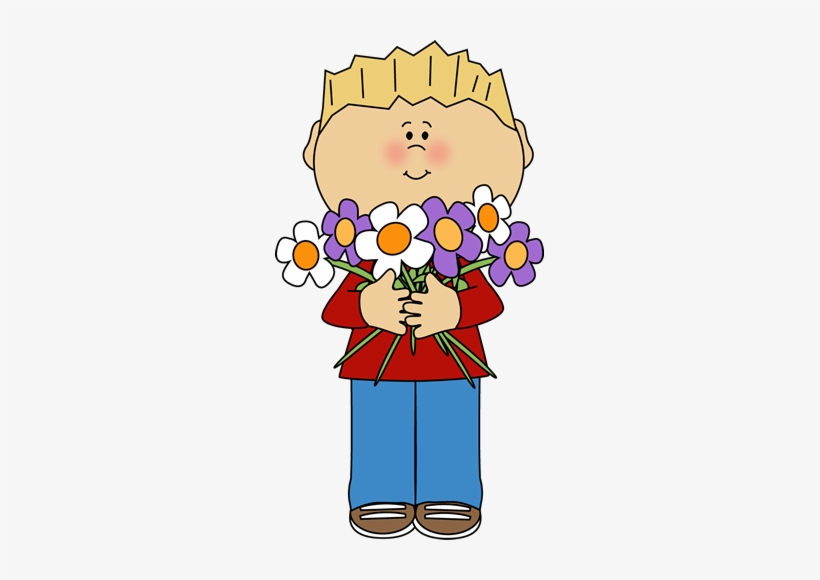 Show Up Outside Her House/office - Boy With Flowers Clipart, transparent png