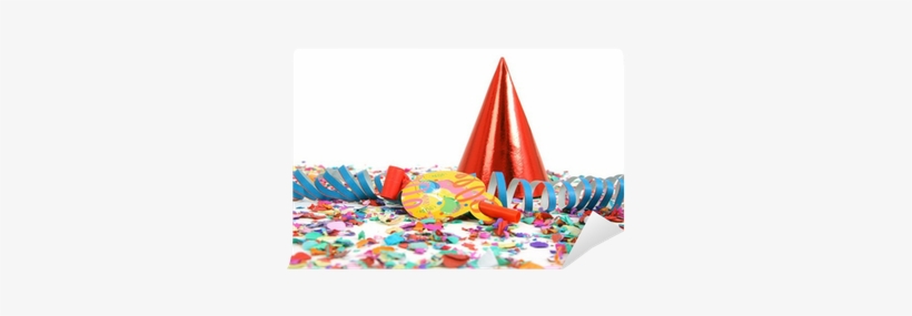 Konfetti, Tröte, Luftschlange Und Partyhütchen Wall - Art, transparent png