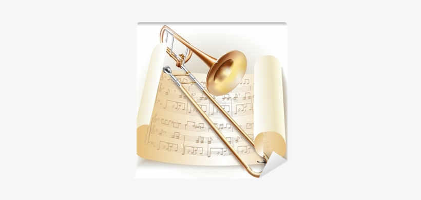 Classical Trombone With Notes In Retro Style Wall Mural - Trombone-musik-raum Grußkarte, transparent png