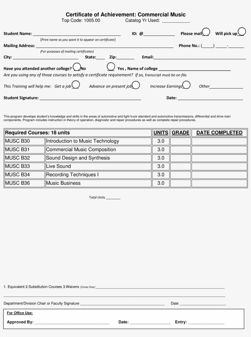 Music Achievement Certificate Main Image Download Template - Music, transparent png