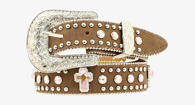 Nocona Girl's Leather Belt W/crystal Cross - Brown/pink, transparent png