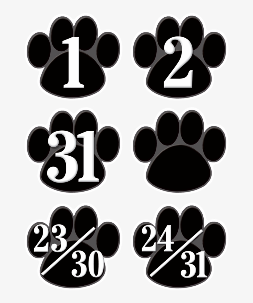 Tcr5232 Black Paw Prints Calendar Days Image - Paw Print Calendar Numbers, transparent png