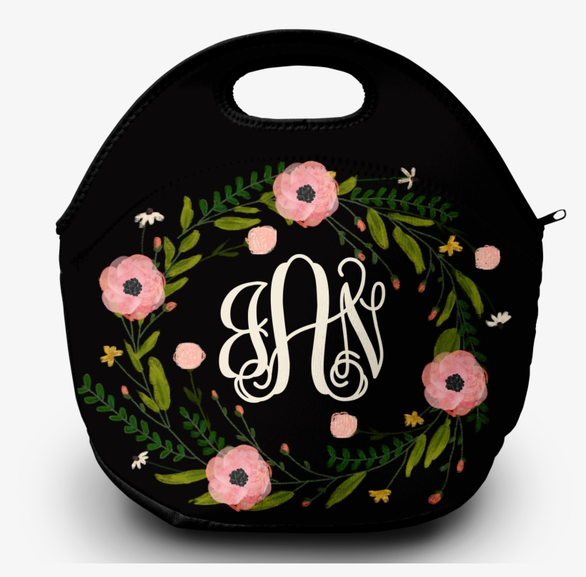 Monogram Lunch Bag Pink Floral Wreath - Bag, transparent png