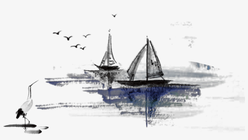 Ftestickers Watercolor Inkwash Boats - Fables And Legends From Japan, transparent png