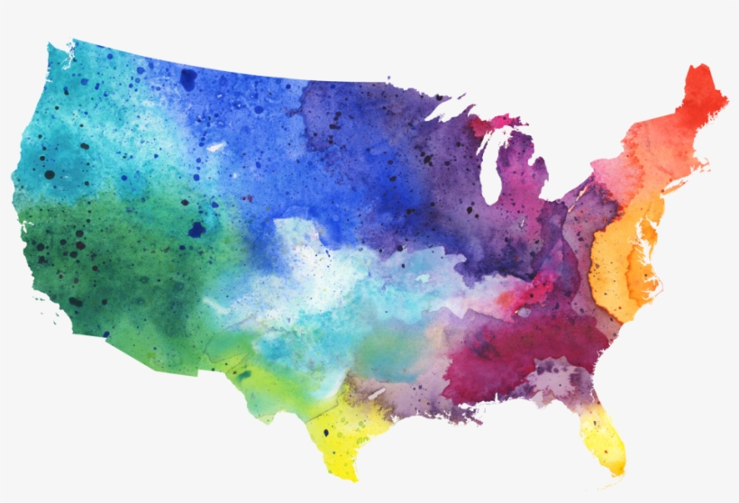 Map Of The Us - Water Color United States Map, transparent png