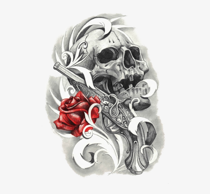 Image - Guns And Roses Skull Tattoo, transparent png
