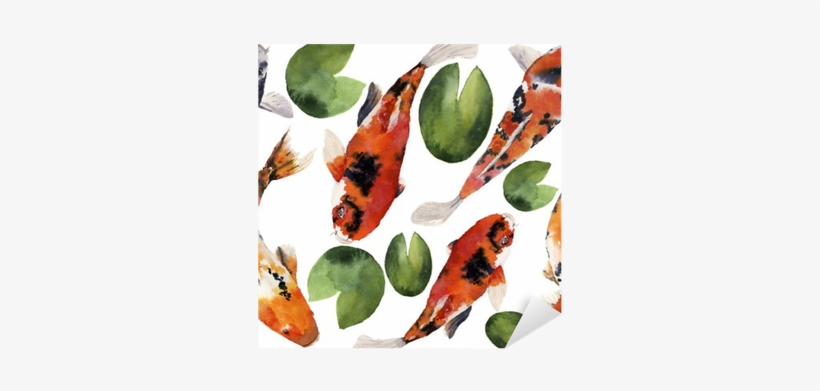 Watercolor Oriental Rainbow Carp With Water Lily Seamless - Watercolor Painting, transparent png