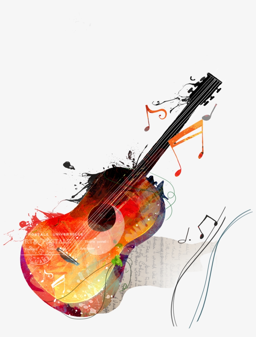 Watercolor Painting Guitar Drawing Canvas - Note De Musique Guitare, transparent png