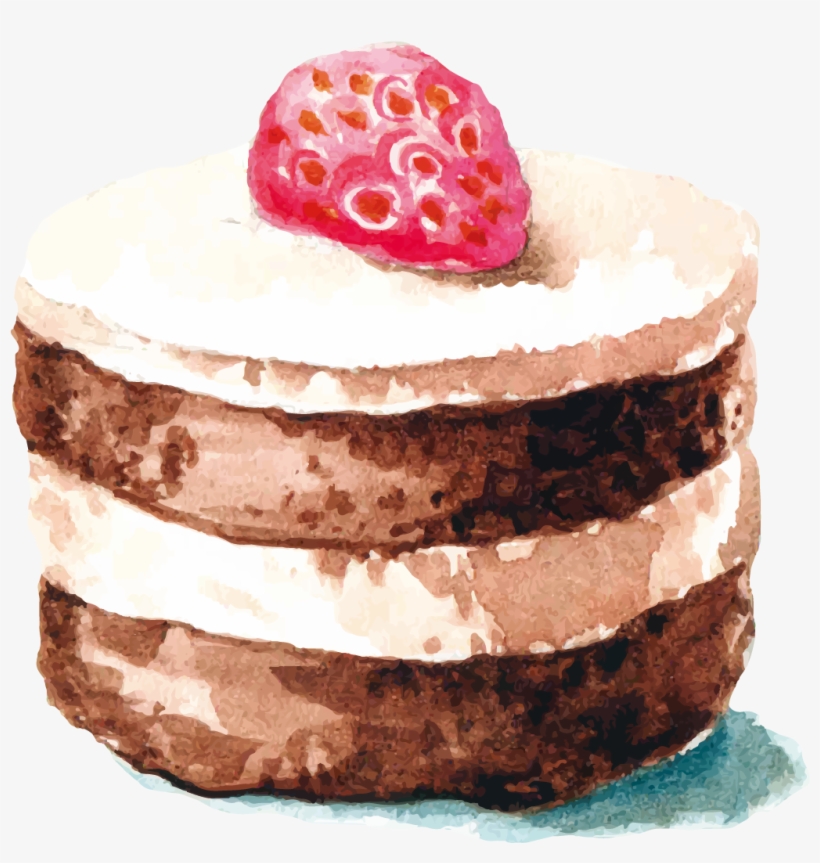 Chocolate Cake Strawberry Cream Cake Watercolor Painting - Chocolate Watercolour Cake Drawing, transparent png