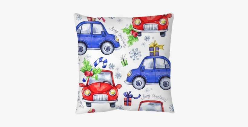 Watercolor Seamless Pattern With Cartoon Holidays Cars - Watercolor Painting, transparent png