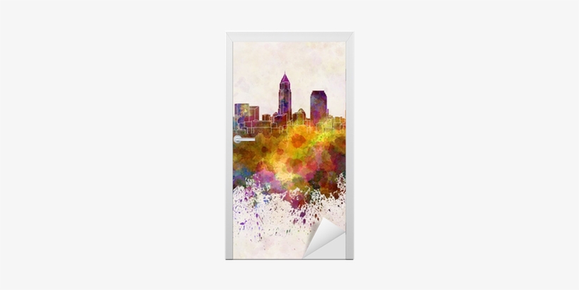 Cleveland Skyline In Watercolor Background Door Sticker - Black And White Watercolor Background, transparent png
