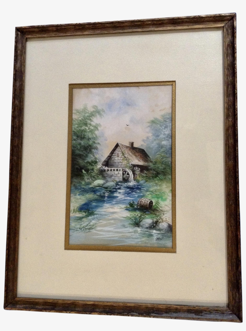 Kunz 1914 Water Wheel Mill Watercolor Painting Signed - Watercolor Painting, transparent png
