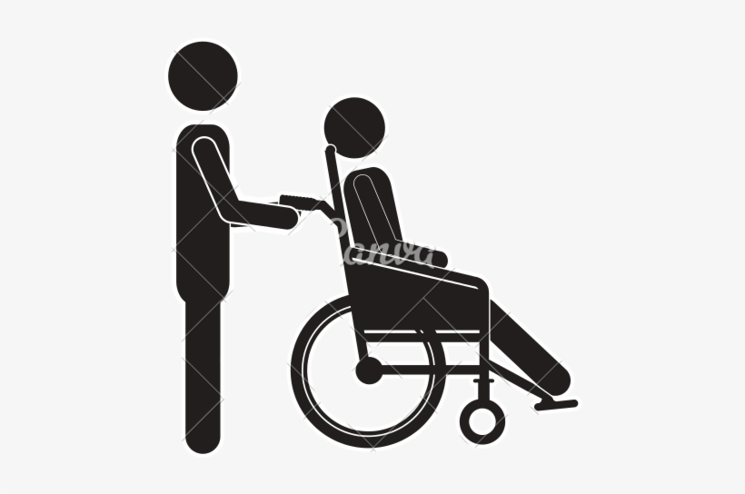 Banner Black And White Library Collection Of High Quality - Pushing A Wheelchair Clipart, transparent png
