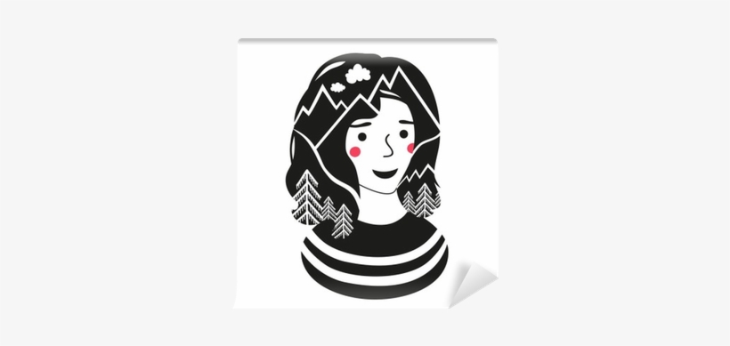 Vector Illustration With Girl, Pine Forest And Mountains - Montana's Bbq & Bar, transparent png