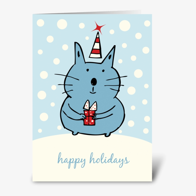 Cute Christmas Cat Greeting Card - Happy Birthday, transparent png