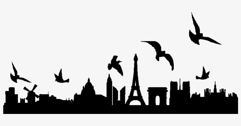 Sticker Skyline Oiseaux Survolant Paris Ambiance Sticker - Bi-office Paris City Skyline, Wall Mounted, Cork Notice, transparent png