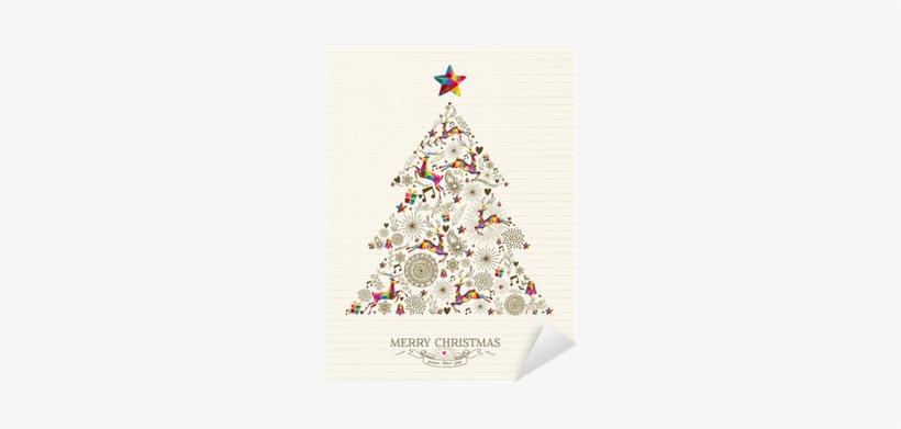 Vintage Christmas Tree Greeting Card Sticker • Pixers® - Vintage Retro Christmas Tree, transparent png