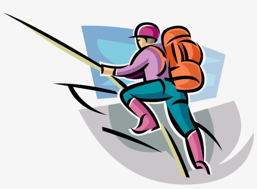 Vector Illustration Of Mountain Climber Climbs Steep Mountaineer