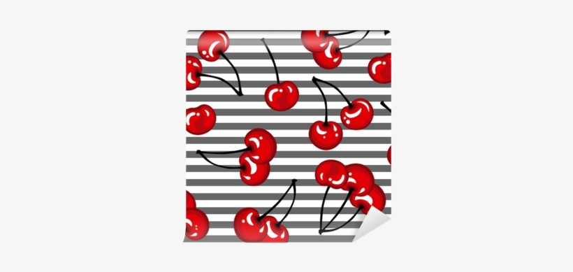 Cherry Berry Seamless Pattern On Striped Background - Illustration, transparent png